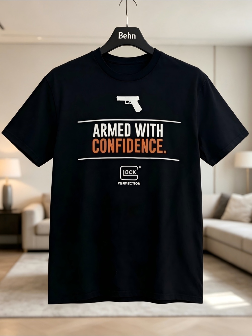 Glock Perfection "Armed With Confidence" Black Womens Mens T-shirt Unisex